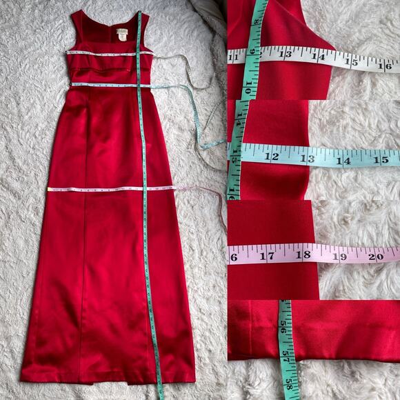 Vintage Cache red satin dress column cocktail maxi square‎ neck sleeveless S - Picture 4 of 17